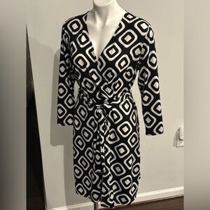 INC International Concepts Black & White Geometric Wrap Midi Dress
